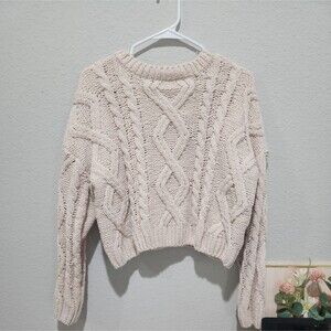 Altered State Knit Sweater Size M Ivory Cropped Long Sleeve Crew Neck